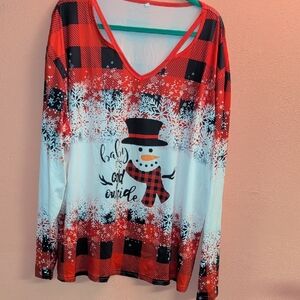 Wish Red and Black Snowman Blouse
